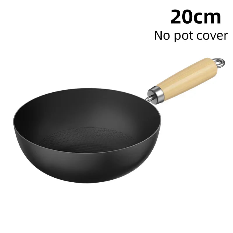 Small Non-Stick Wok with or without Glass Lid – Iron Stir-Fry Pan for Gas & Induction – Perfect for Single Servings, Eggs & Noodles – Available in 20cm & 24cm