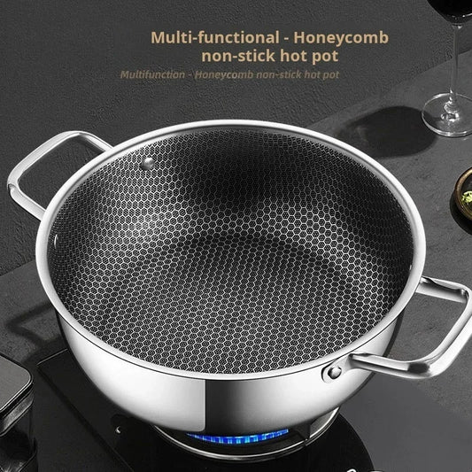 Honeycomb Stainless Steel Wok & Soup Pot – 410 Stainless Steel Non-Stick Deep Pan with Multi-Layer Base – Great for Stir-Fries, Soups & Hot Pot (28cm)