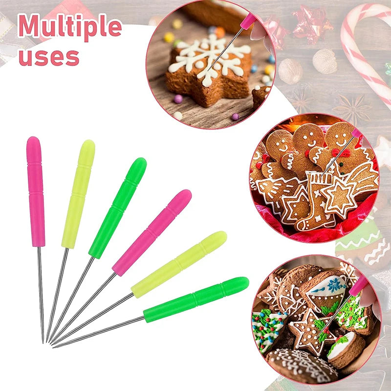 6 Piece Sugar Stir Needle & Cookie Scriber Set – Stainless Steel Icing Pins for Biscuit Decorating – Best for Royal Icing & Cake Decorating