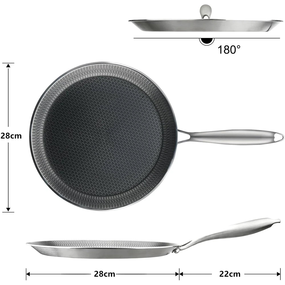 304 Stainless Steel Honeycomb Nonstick Crepe Pan – Flat Skillet, Tawa & Dosa Pan – Ideal for Crepes, Pancakes, Tortillas & Omelettes – Available in 26cm & 28cm