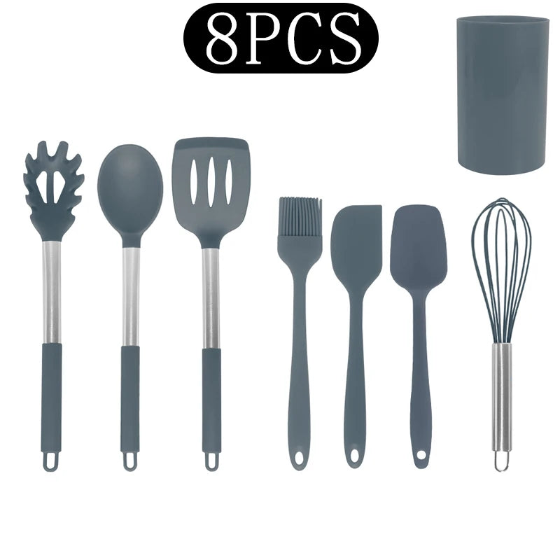 Silicone Kitchen Utensils Set with Stainless Steel Handles – Non-Stick, Heat-Resistant Cooking  Kitchen Utensils for Everyday Cooking & Baking, Available in 4 Colours & Multiple Set Sizes