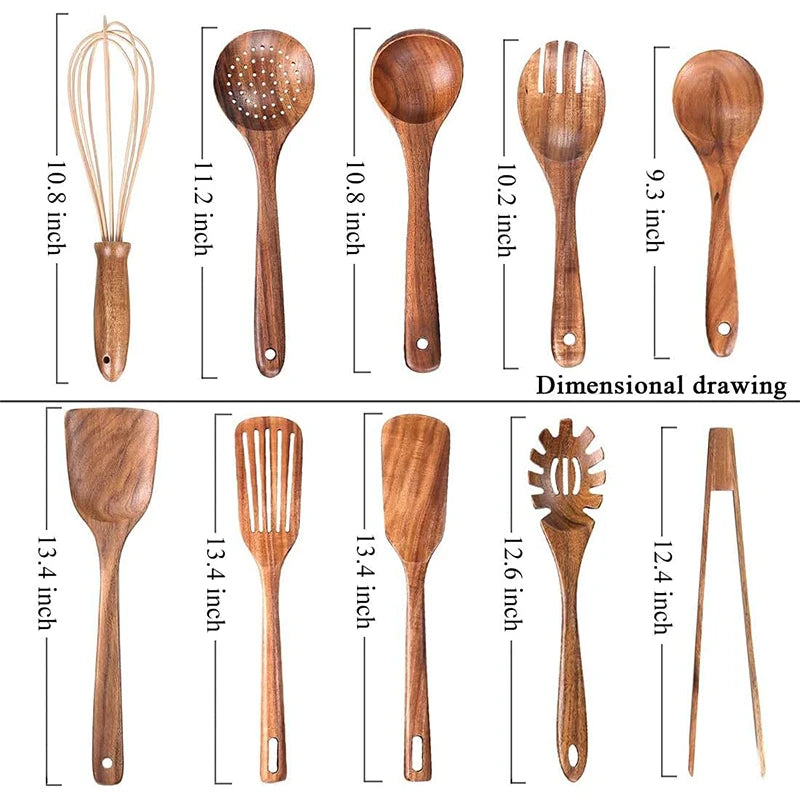 Natural Teak Wooden Kitchen Utensil Set