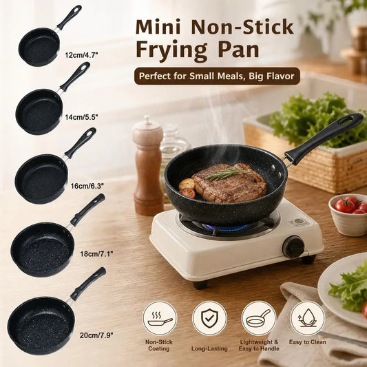Speckled Stone Mini Frying Pan – Flat Bottom Non-Stick Egg & Pancake Pan with Hanging Loop – Perfect for Single Servings & Small Kitchens
