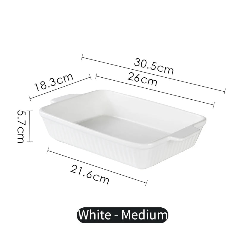 Ceramic Baking Dish with Easy-grip Handles White — Medium (30.5 × 21.6 × 5.7 cm