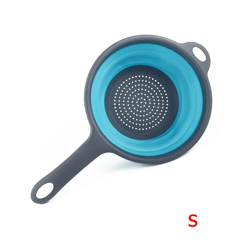 Collapsible Silicone Colander with Handle – Folding Strainer for Pasta, Vegetables & Fruit – Ideal for Small Kitchens, Caravans & Camping – Available in Green, Orange, Blue & Red Colours