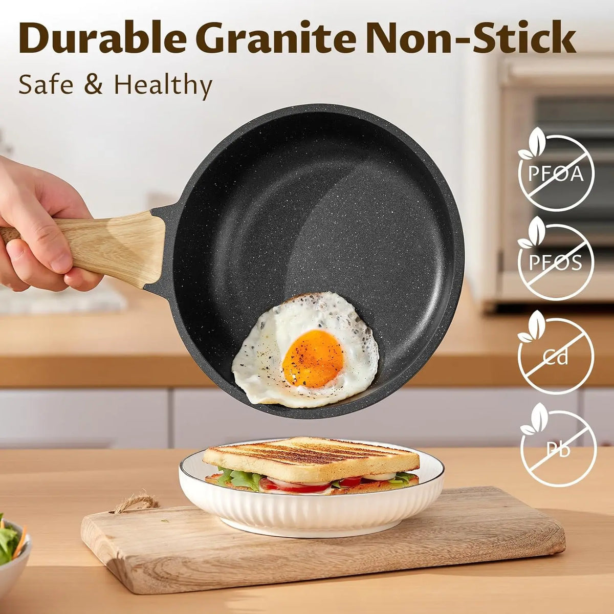 10 Piece Granite Non-Stick Pots & Pans Set – PFAS-Free Induction Cookware with Frying Pans, Sauté Pan, Saucepan & Cooking Pot – Perfect for Everyday Family Cooking