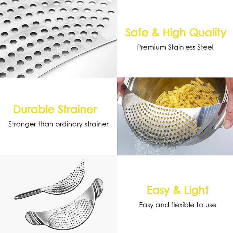 Stainless Steel Pot Strainer with Handle – Pasta Colander Insert & Pan Drainer – Ideal for Draining Pasta & Vegetables from Different Pots
