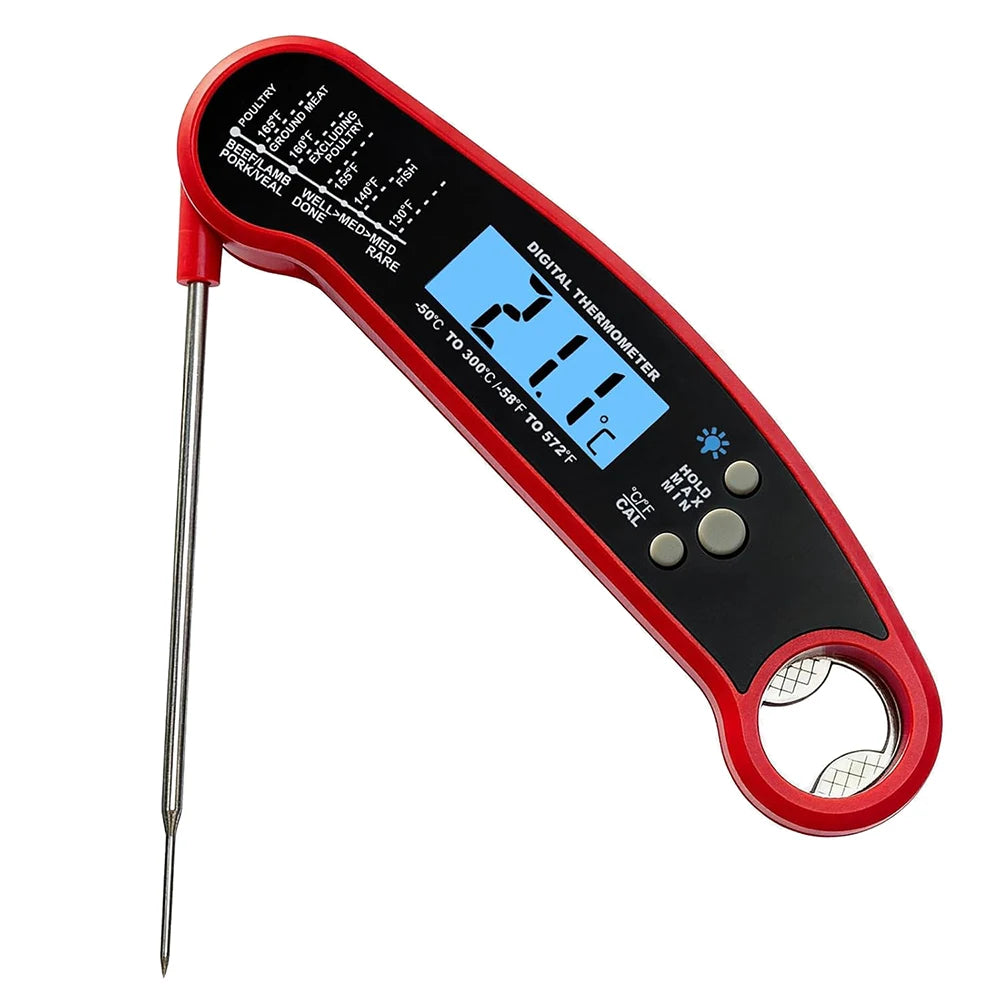 Digital Instant Read Meat Thermometer with Backlight – Waterproof 0.5 Second Food Thermometer – Best for BBQ, Roasting & Baking – Available in Black & Red Colours
