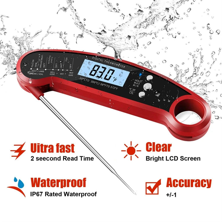 Digital Instant Read Meat Thermometer with Backlight – Waterproof 0.5 Second Food Thermometer – Best for BBQ, Roasting & Baking – Available in Black & Red Colours