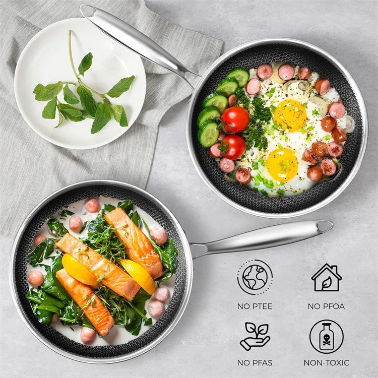 316 Stainless Steel Wok Pan with Glass Lid