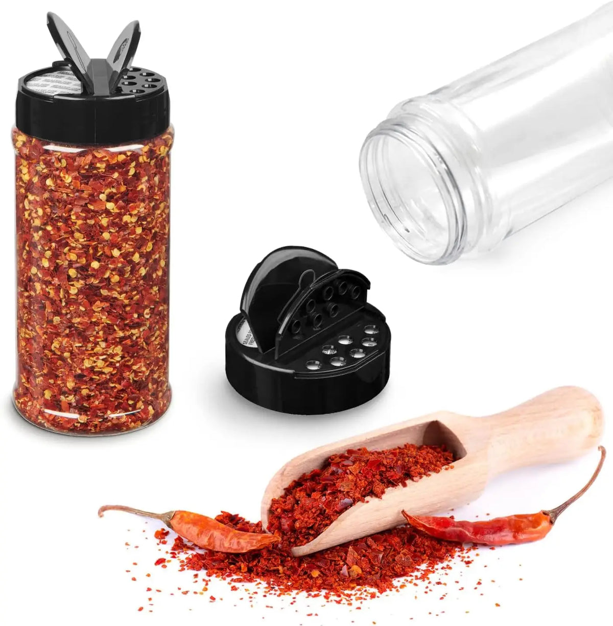 Clear Plastic Spice Jars with Shaker Lids – Seasoning Containers for Spice Powders & Herbs – Ideal for Organising Kitchen Cupboards – Available in 6 Pieces, 9 Pieces, 12 Pieces & 15 Pieces