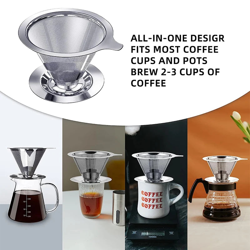 Stainless Steel Reusable Pour Over Coffee Dripper – Paperless Cone Coffee Filter for 1-4 Cups – Great for Fresh Filter Coffee at Home