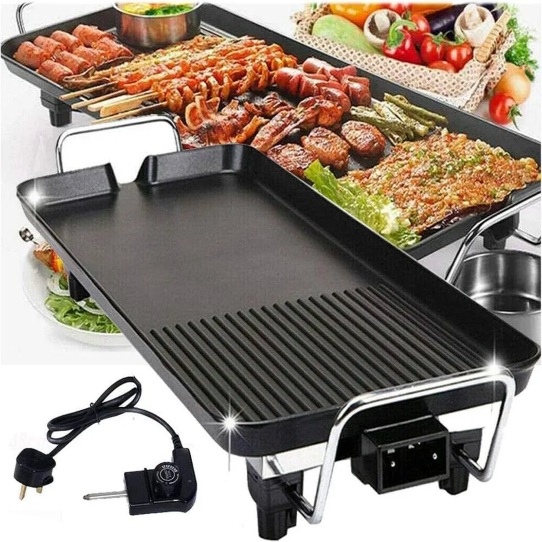 Electric Teppanyaki Grill – 1500W Smokeless Table Top BBQ Griddle with Adjustable Thermostat & Non-Stick Hot Plate – Best for Family Parties & Indoor Grilling – Available in Large & XL