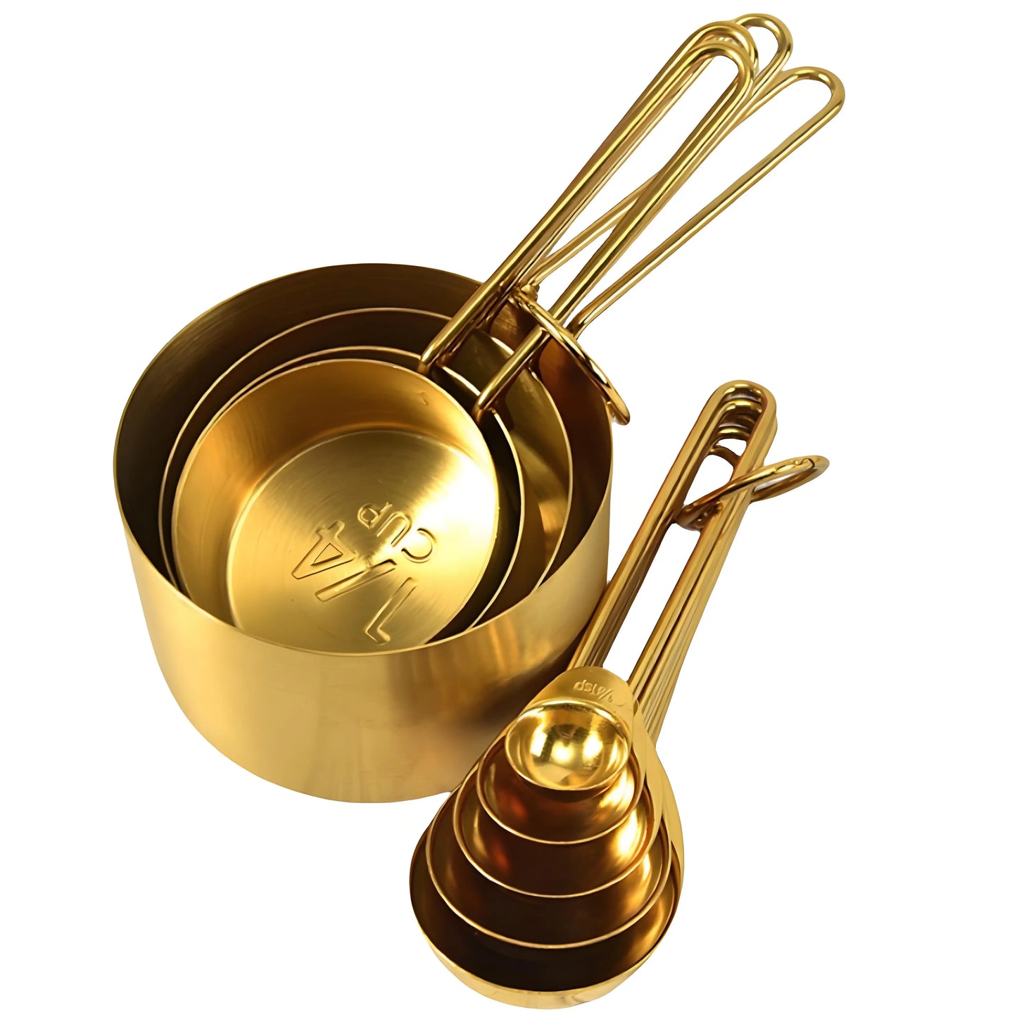 Gold Stainless Steel Measuring Cups & Spoons Set-4 Sizes 9pcs Set ,8pcs Set , 5 Measuring Spoons Set ,4 Measuring Cups Set options