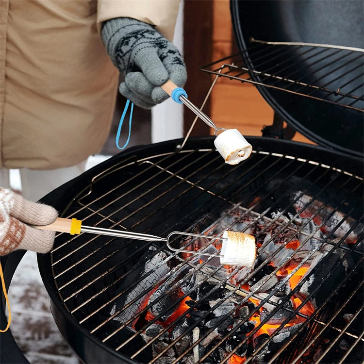 8 Piece Extendable Stainless Steel Roasting Sticks – Telescopic Marshmallow & BBQ Skewers – Great for Campfires, Fire Pits & S'mores