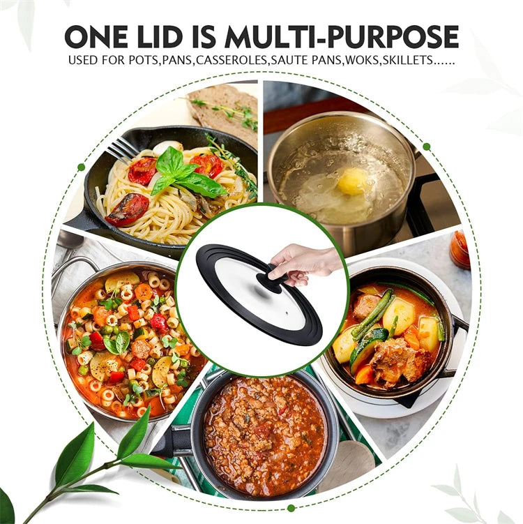 Universal Tempered Glass Pot & Pan Lid with Heat Resistant Silicone Rim – Fits Multiple Sizes of Pots, Pans & Skillets – Ideal for Simmering, Steaming & Keeping Food Warm – Available in 6 Size Ranges from 16cm to 30cm