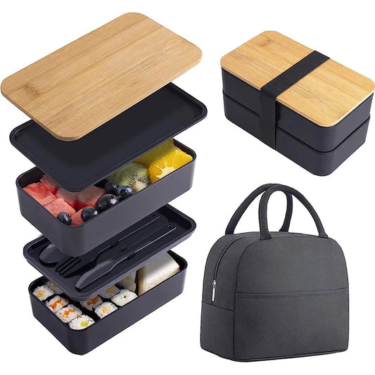 1200ml Stackable Bento Lunch Box with Utensils – Leak Resistant Meal Prep Compartment Container – Perfect for Work, School & Travel