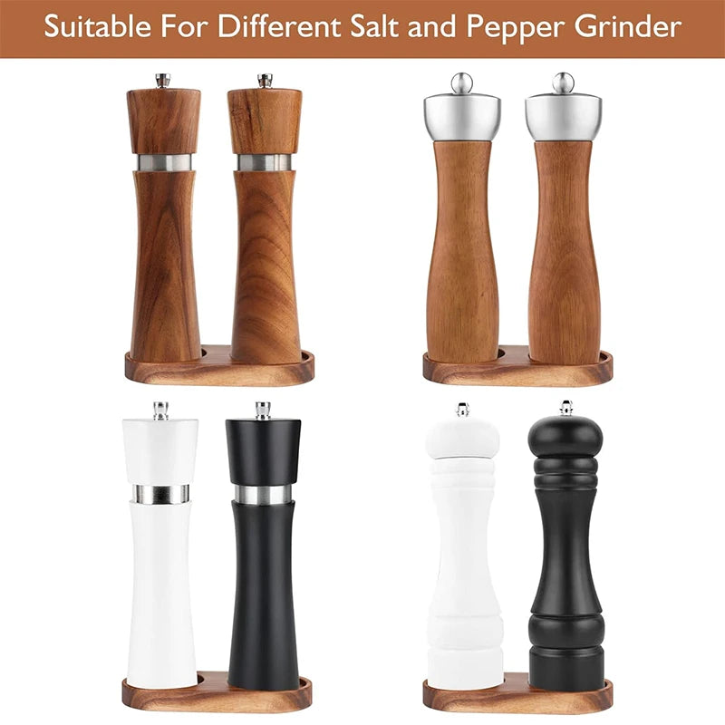 Acacia Wood Salt & Pepper Mill Tray – Grinder Stand & Holder – Best for Protecting Worktops & Dining Tables