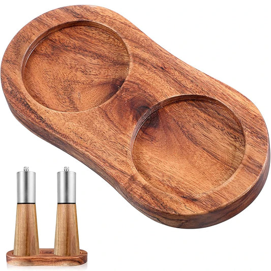 Acacia Wood Salt & Pepper Mill Tray – Grinder Stand & Holder – Best for Protecting Worktops & Dining Tables