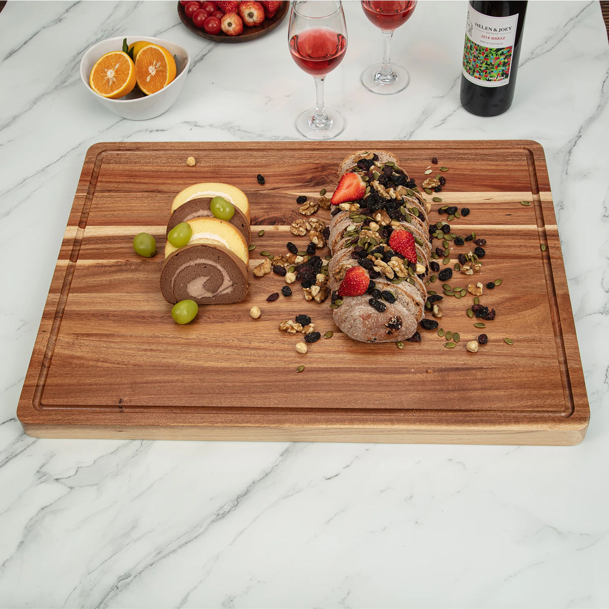 Extra Thick Acacia Wood Chopping Block – Large Heavy Duty Butcher Board with Juice Groove – Ideal for Roast Turkey, Meat & Veg – Available in 50.8 x 38cm & 61 x 45.7cm