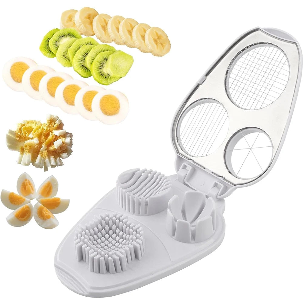 3 in 1 Stainless Steel Egg Slicer – Egg Cutter, Dicer & Wedger – Perfect for Boiled Eggs, Strawberries & Mushrooms – Available in White & Yellow Colours