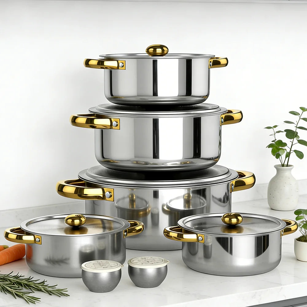 Stainless Steel Cookware Set with Kettle & Non-Stick Pan – Thickened Stockpots 18cm to 24cm with Lids – Ideal for All Hobs – Available in 14 & 17 Piece Sets