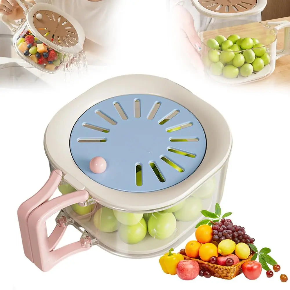 2 in 1 Fruit Washing Bowl with Strainer – Multi-Function Vegetable Colander & Drain Basket – Ideal for Washing Fruit, Vegetables & Salad – Available in Khaki, Pink & Blue Colours