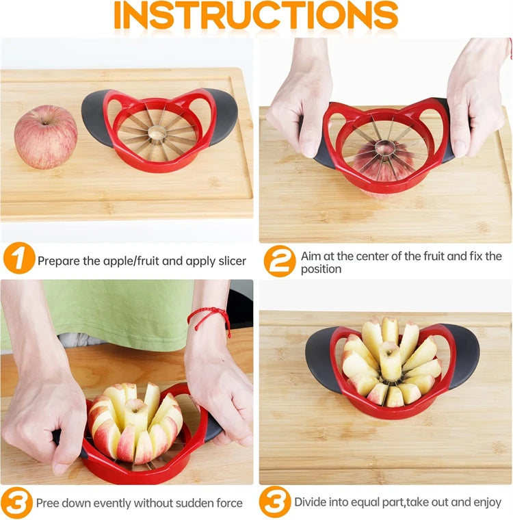 12 Blade Stainless Steel Apple Slicer & Corer – Sharp Apple & Mango Divider – Great for Thin Apple Wedges, Snacks & Lunch Boxes