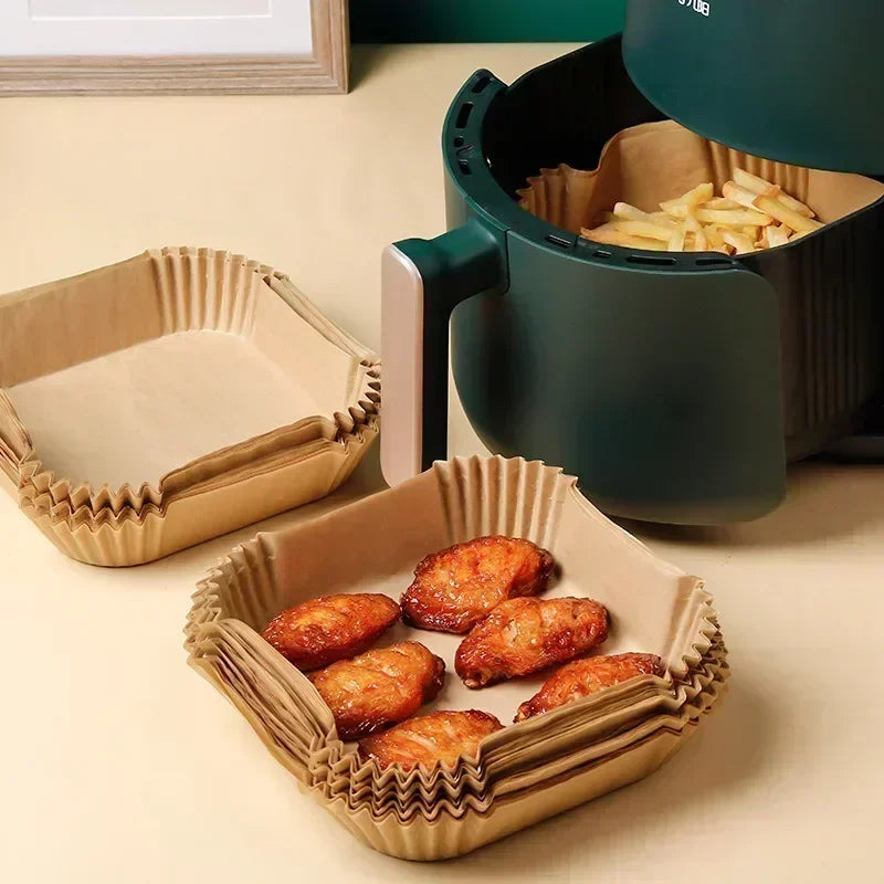 Disposable Air Fryer Paper Liners – Non-Stick Oil-Absorbing Baking Paper in Round & Square – Best for Air Fryers, Ovens & BBQ Plates – Available in 50 & 100 Packs