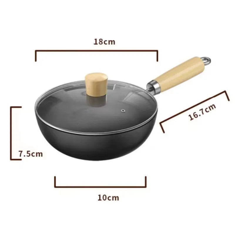 Small Non-Stick Wok with or without Glass Lid – Iron Stir-Fry Pan for Gas & Induction – Perfect for Single Servings, Eggs & Noodles – Available in 20cm & 24cm