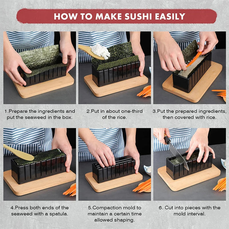 10 Piece Sushi Maker Kit – Sushi Mould Press & Rice Roll Moulds – Best for Homemade Sushi Rolls, Onigiri & Rice Shapes