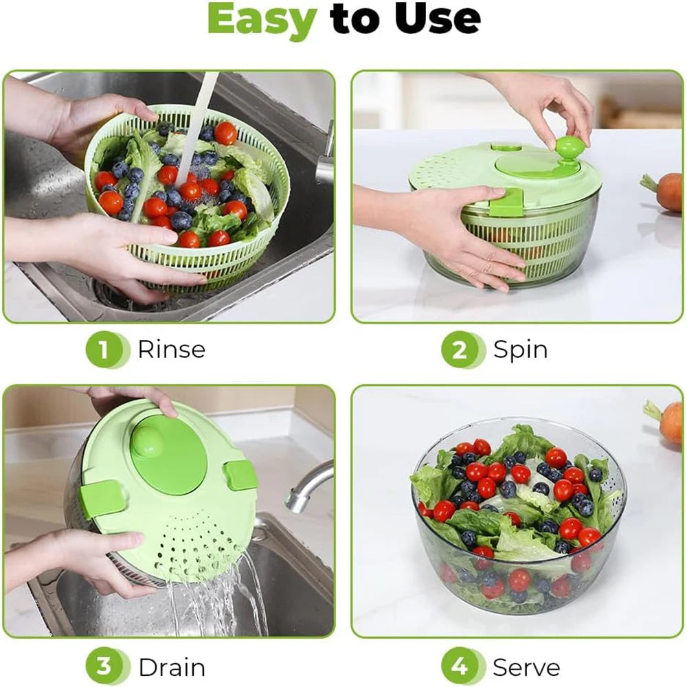 4.2L Quick Dry Salad Spinner – Lettuce Washer & Drainer with Multiple Water Outlets – Best for Washing & Drying Salad Leaves – Available in Black & Green Colours