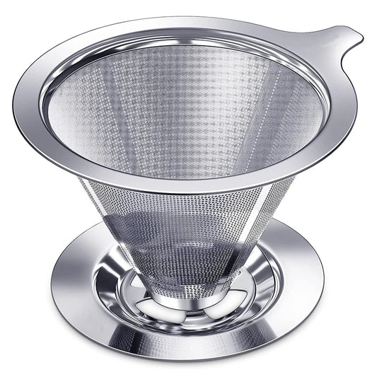 Stainless Steel Reusable Pour Over Coffee Dripper – Paperless Cone Coffee Filter for 1-4 Cups – Great for Fresh Filter Coffee at Home