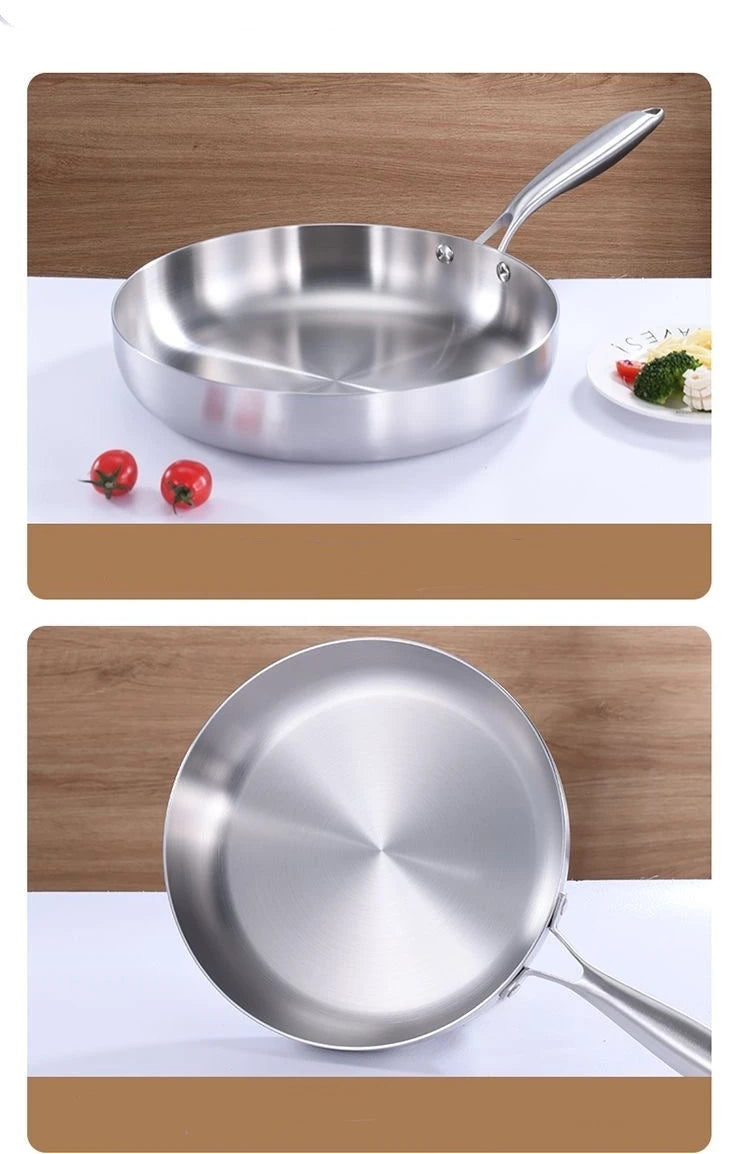 Stainless Steel Uncoated Skillets with Ergonomic Long Handles Suitable for Searing and Sauteing Available in 24cm, 26cm, 28cm & 30cm