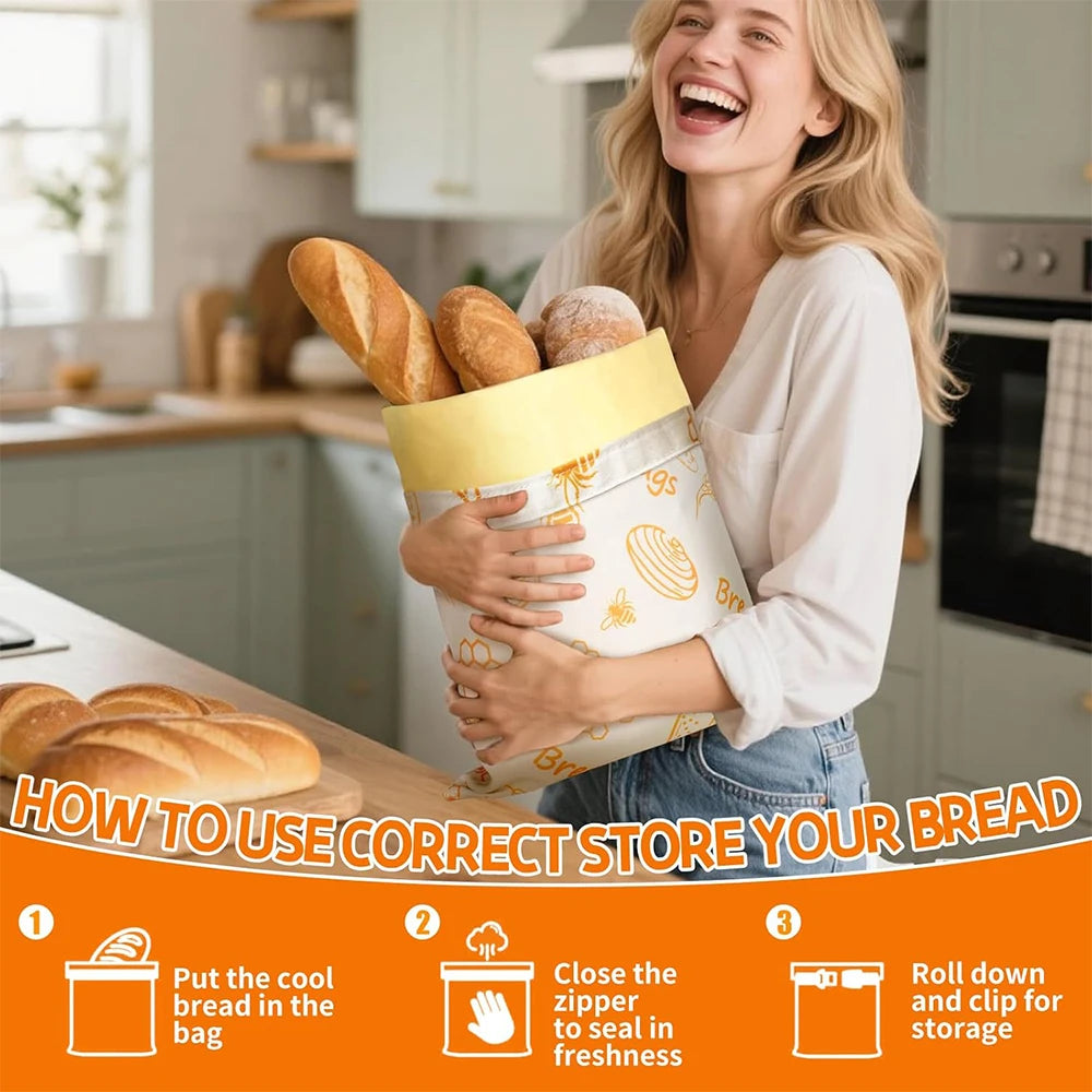 Reusable Beeswax Bread Bag – Linen & Cotton Sourdough Storage Bag – Ideal for Keeping Homemade Bread Fresh