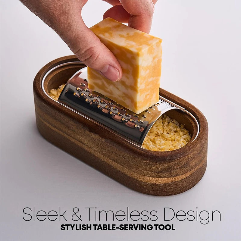 Stainless Steel Cheese Grater with Wooden Container
