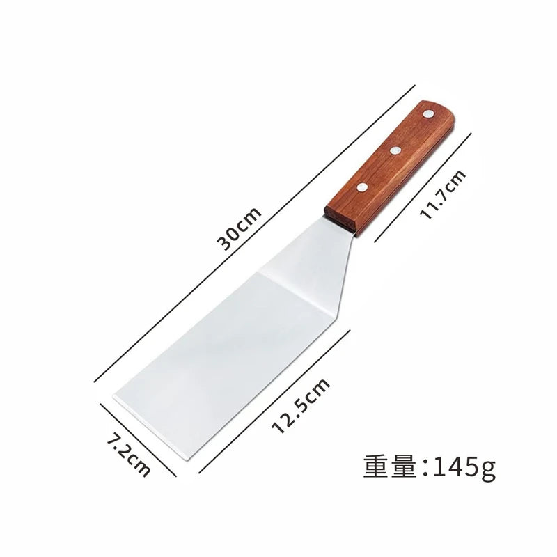 Stainless Steel Griddle Spatula & Grill Scraper with Wooden Handle – Square Head Burger Turner & Pizza Shovel – Perfect for BBQ, Steaks & Pancakes