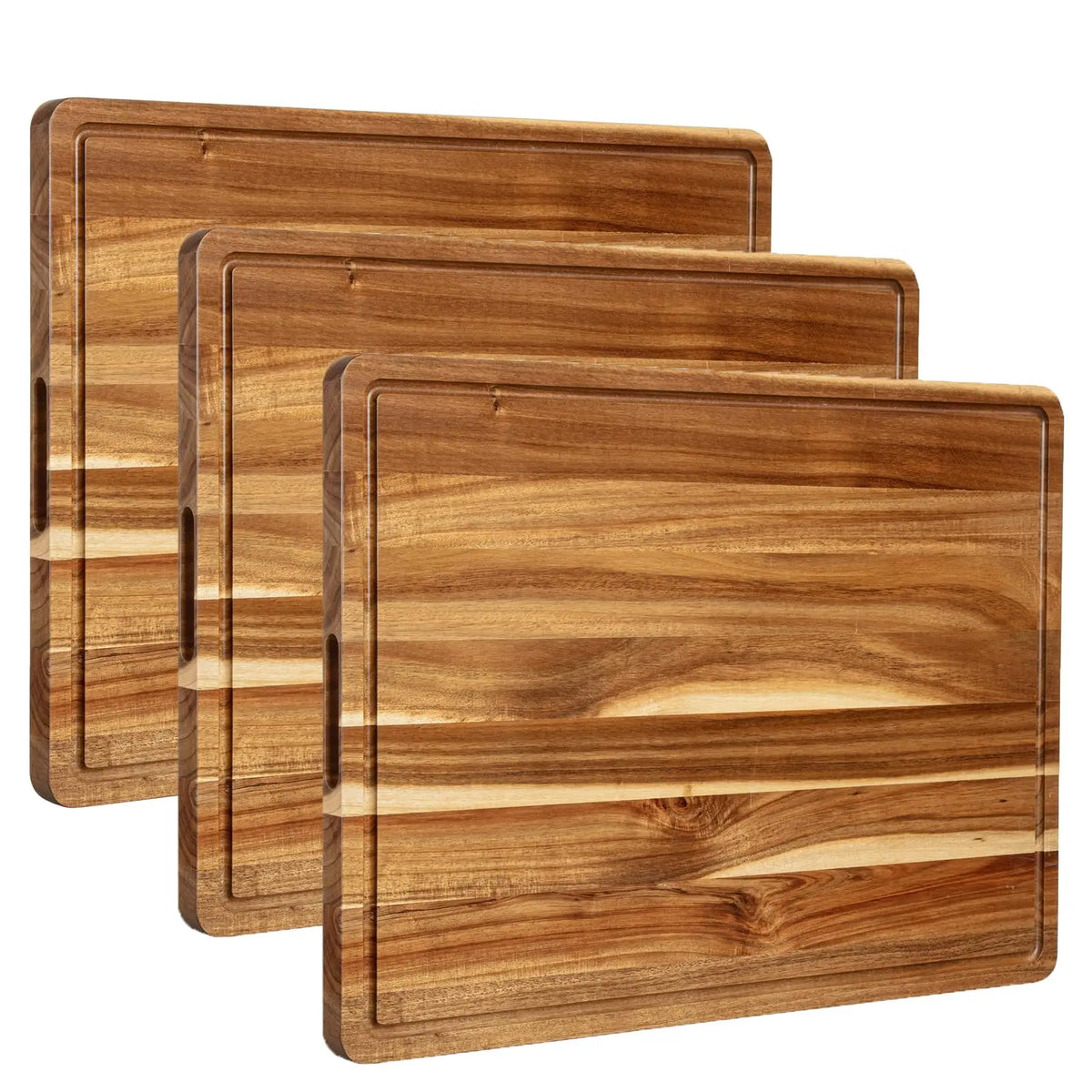 Extra Large Acacia Wood Chopping Board Set – Thick Butcher Blocks with Deep Juice Grooves – Great for Carving, Meal Prep & Serving – Available in 2 & 3 Piece Sets (61 x 45.7cm) 3 Piece Set United Kingdom