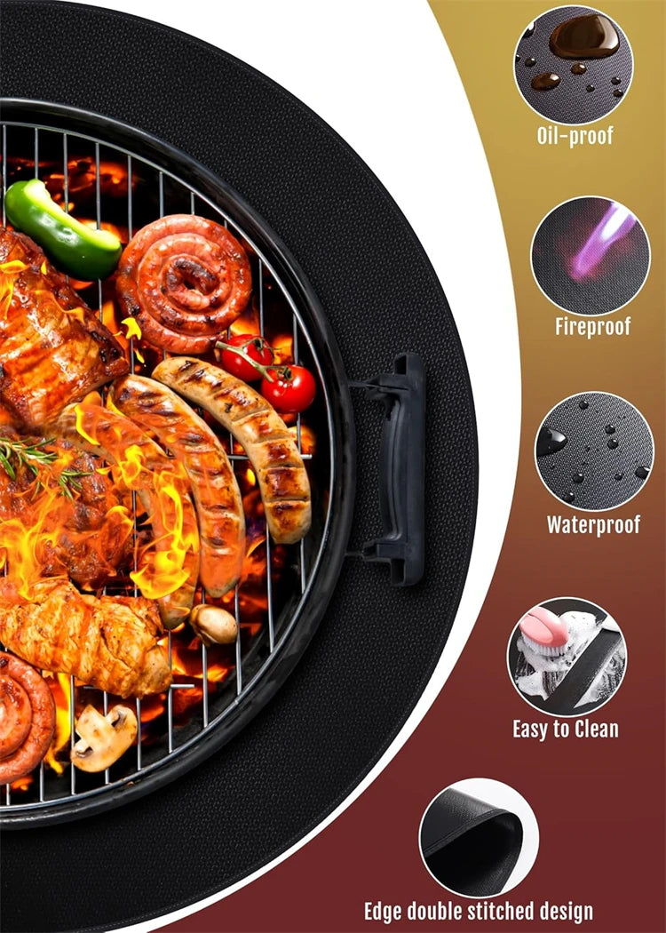 Round Fireproof Fire Pit & Under Grill Mat – Oil-Proof, Waterproof BBQ Pad – Great for Protecting Decks, Patios & Lawns