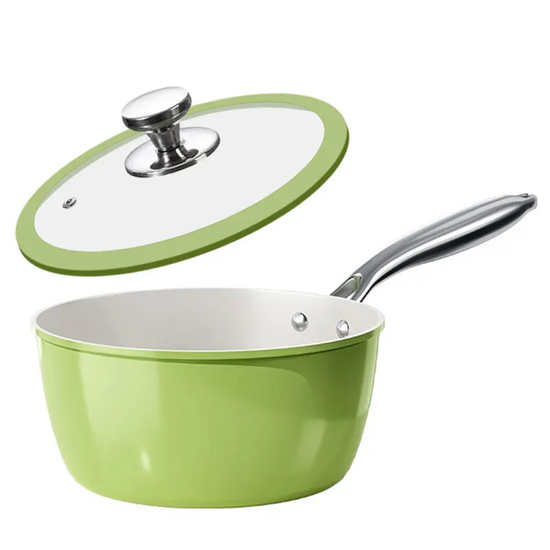 Green Ceramic Non-Stick Saucepan with Glass Lid & Stainless Steel Handle – Compatible with Induction and Gas Stoves, Ideal for Boiling Soup, Making Noodles, and Heating Milk, Available in 18cm/20cm