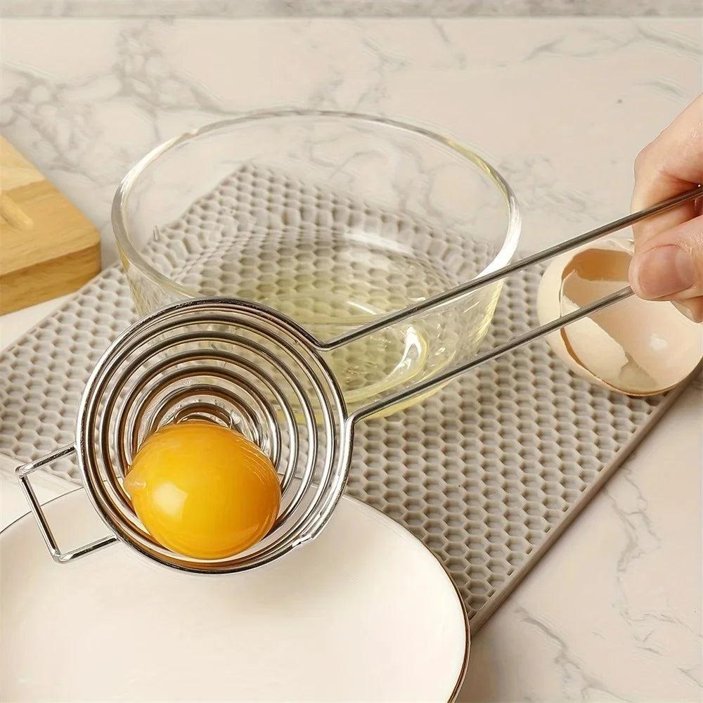 Stainless Steel Egg Yolk Separator with Long Hook Handle – Food-Grade Egg White Filter – Ideal for Meringues, Custards & Baking