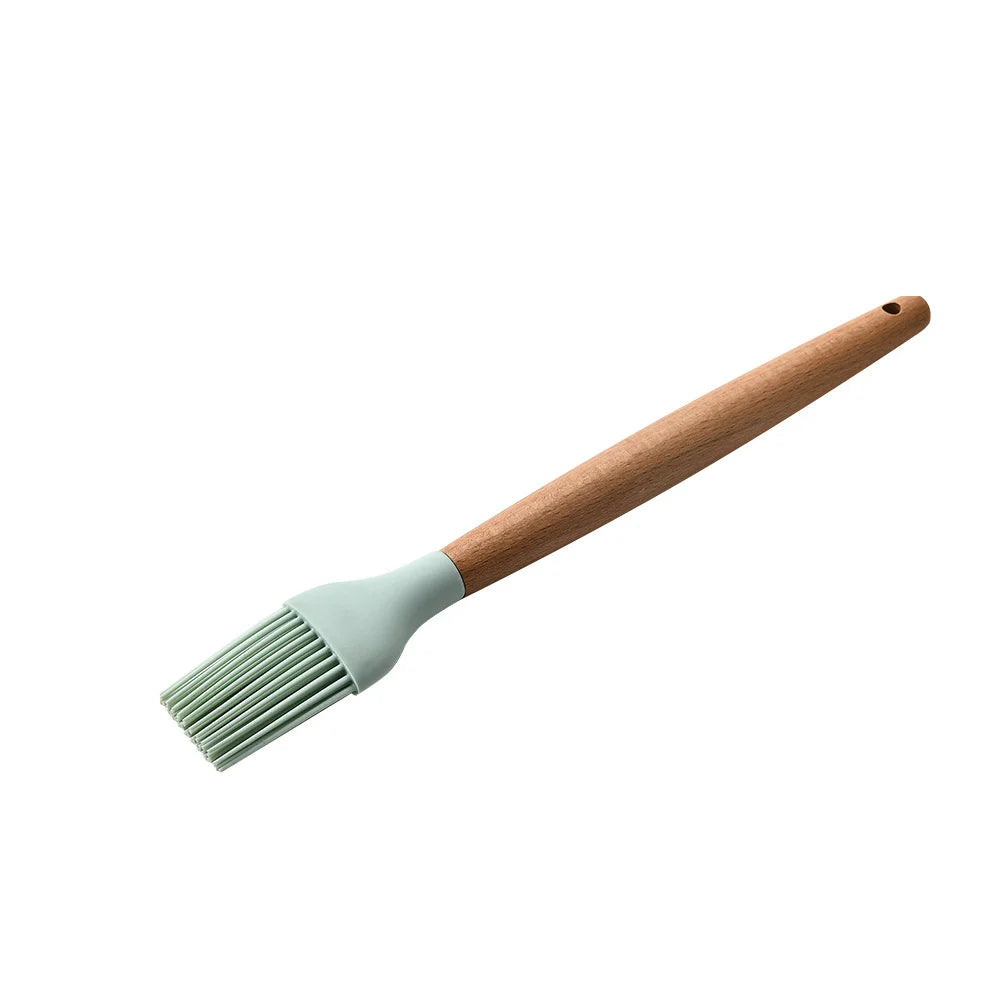 Heat Resistant Silicone Cooking Utensil with Wooden Handle – Up to 230°C Turner, Tongs, Spatula, Spoon, Brush & Whisk – Ideal for Nonstick Cookware Style 9