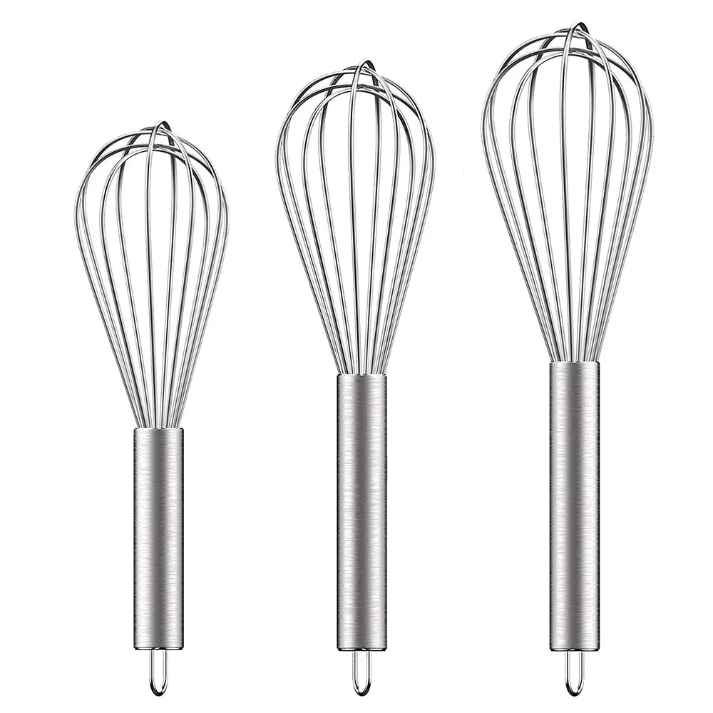 3 Piece Stainless Steel Balloon Whisk Set – 8, 10 & 12 Inch Wire Whisks with Stainless Grips – Perfect for Whisking, Beating & Blending
