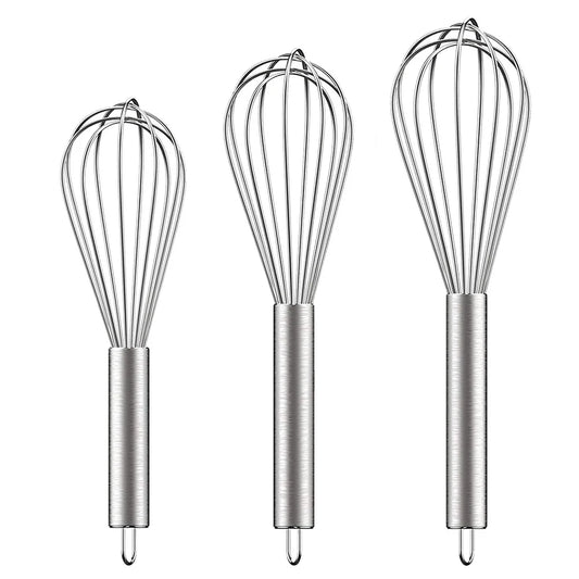 3 Piece Stainless Steel Balloon Whisk Set – 8, 10 & 12 Inch Wire Whisks with Stainless Grips – Perfect for Whisking, Beating & Blending Default Title