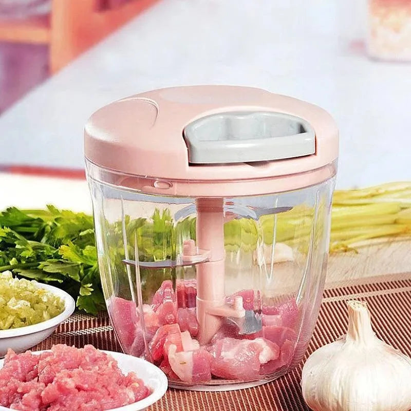 Manual Pull Food Chopper & Garlic Crusher – Rotating Mini Mincer for Meat, Onion & Vegetables – Best for Quick Chopping – Available in 500ml & 900ml