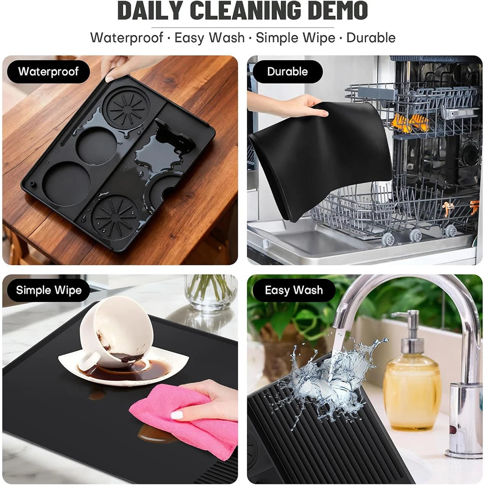 Silicone Espresso Machine Coffee Mat with Detachable Tamping Mat – Anti-Slip Heat Resistant Coffee Bar Mat – Ideal for Home Coffee Stations