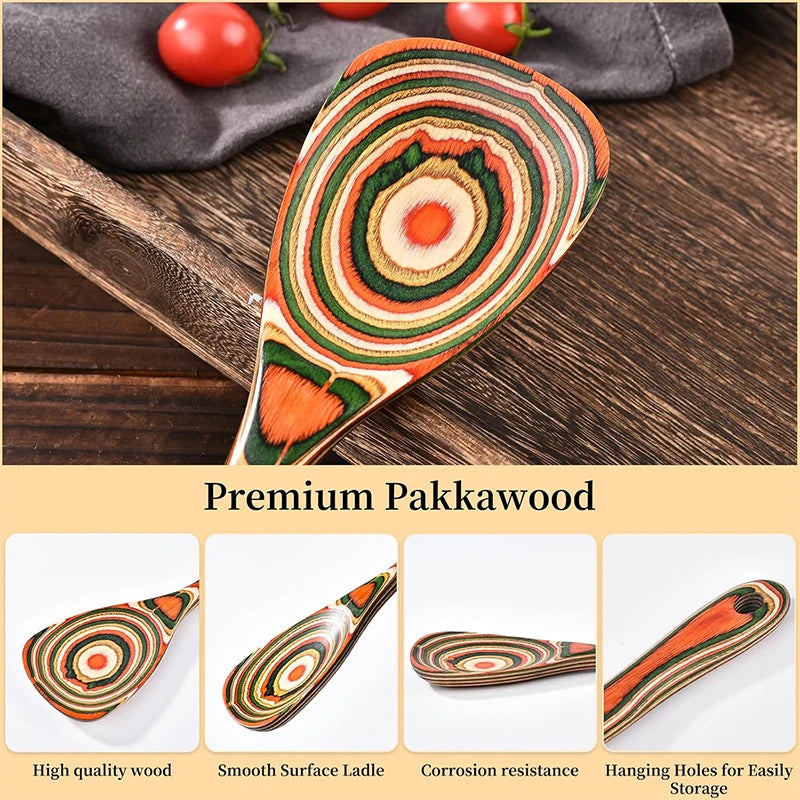 Pakkawood Wooden Cooking Spoons & Serving Utensils – Nonstick-Safe Salad Servers & Kitchen Utensil Set – Best for Cooking & Serving
