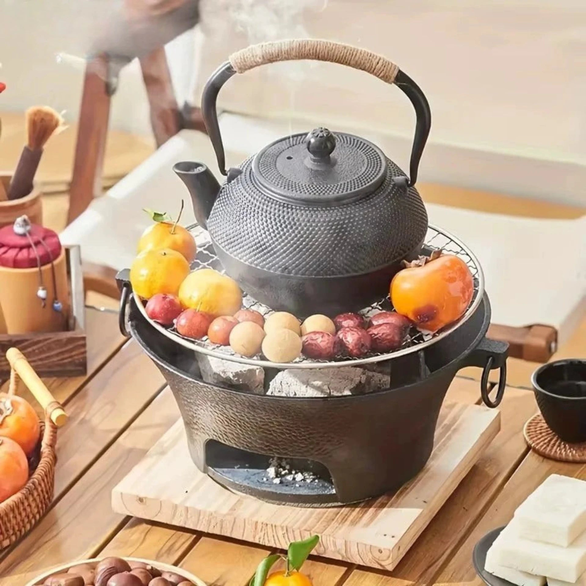 Portable Cast Iron Charcoal Stove – Suitable for Outdoor BBQ, Camping & Tabletop Cooking with Removable Grate
