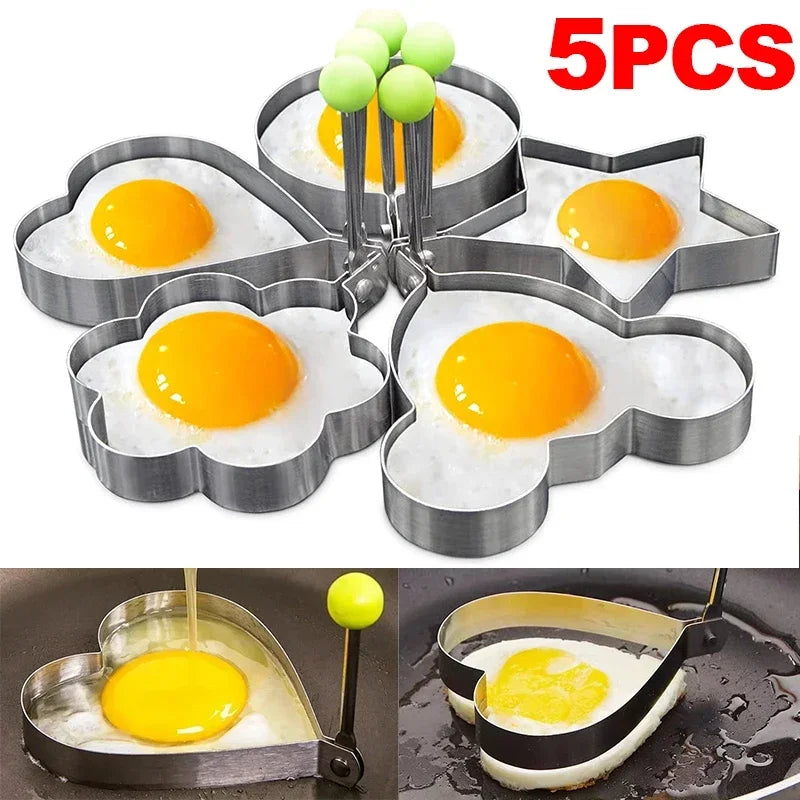 Stainless Steel Heart & Shaped Egg Moulds with Handles – Fried Egg & Pancake Rings – Great for Breakfasts, Omelettes & Special Occasions – Available in Singles & Sets