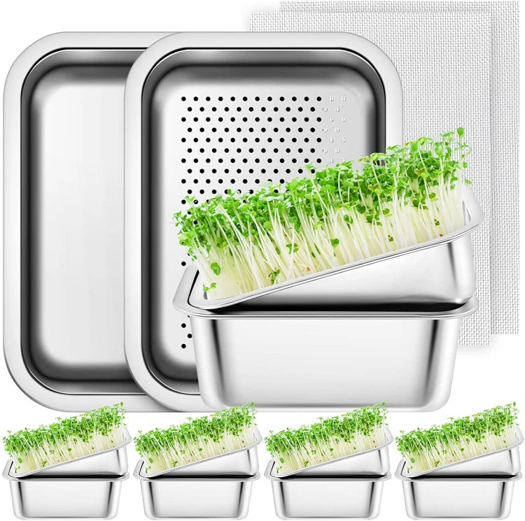 Stainless Steel Sprouting Tray Kit – Soil-Free Seed Germination Tray – Perfect for Growing Microgreens, Wheatgrass & Bean Sprouts